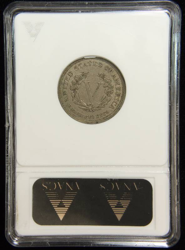 1883 LIBERTY V NICKEL NO CENTS CERTIFIED AU55 ANACS