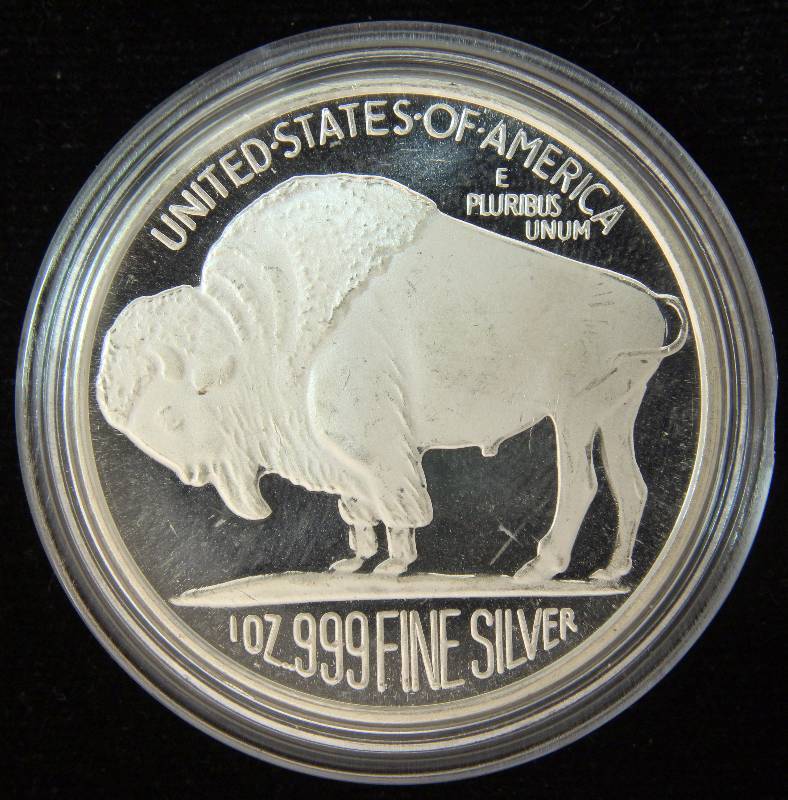 1 TROY OZ. .999 FINE SILVER INDIAN BUFFALO DESIGN IN AIRTITE HOLDER