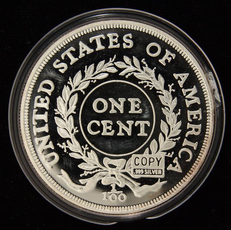 2 TROY OZ. .999 FINE SILVER PROOF 1792 CENT DESIGN IN AIRTITE HOLDER