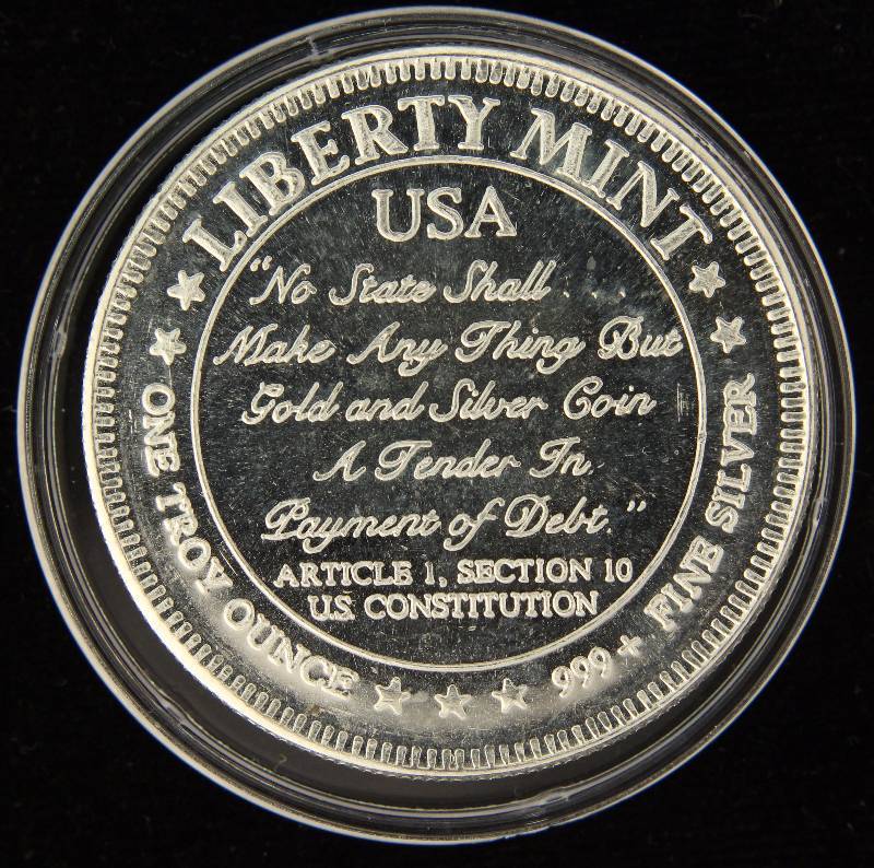 1 TROY OZ. .999 FINE SILVER LIBERTY MINT NO STATE SHALL... IN AIRTITE HOLDER