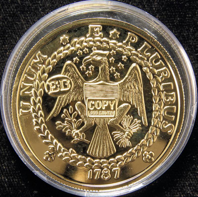 2 TROY OZ. .999 FINE SILVER PROOF 1787 GOLD BRASHER DOUBLOON DESIGN (GOLD PLATED OVER .999 FINE SILVER) IN AIRTITE HOLDER