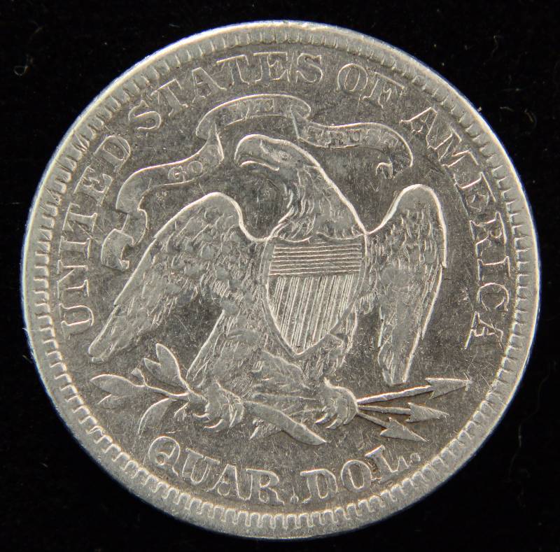 1876 SEATED LIBERTY SILVER QUARTER VF