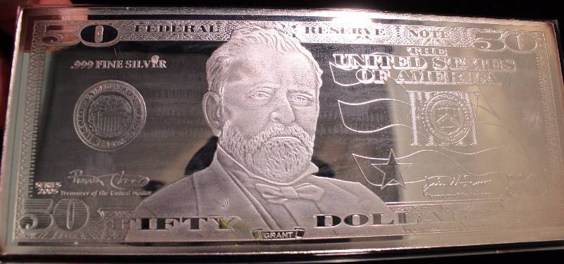 4 TROY OZ. .999 FINE SILVER $50 BILL DESIGN IN AIRTITE HOLDER & BOX INCLUDED