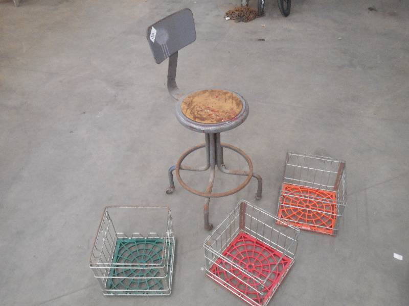 (3) Milk Crates & (1) Steel Shop St...