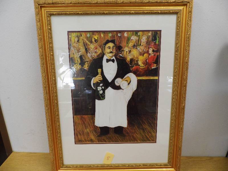 Waiter w Wine and Glasses Picture