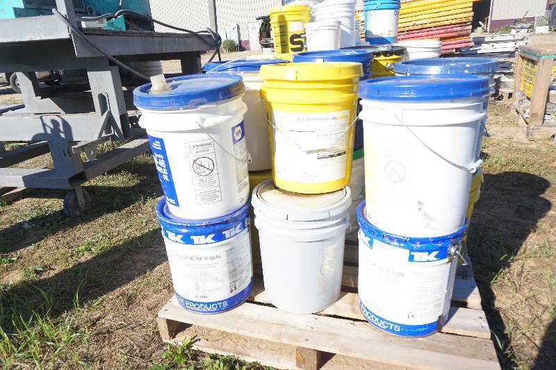 lot 22 image: Large Lot Consisting Of 5 Gallon Pails of Concrete Sealer and Adhesives