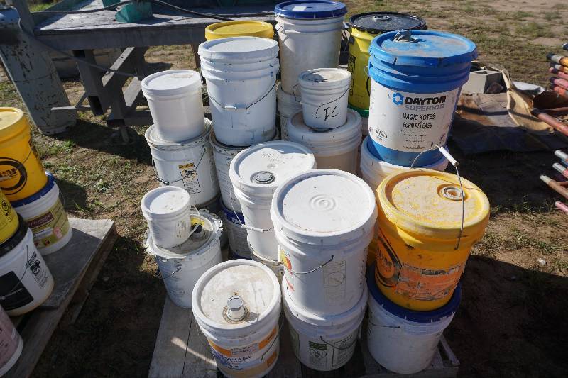 lot 23 image: Large Lot Consisting Of 5 Gallon Pails of Concrete Sealer and Adhesives