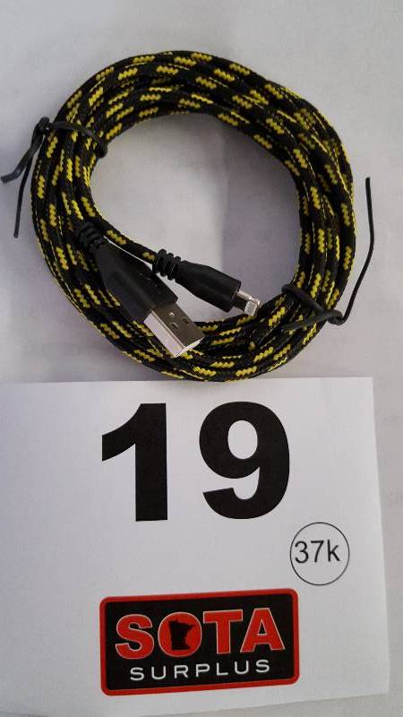 lot 19 image: APPLE Braided 9 ft Charger Cord -  YellowBlk