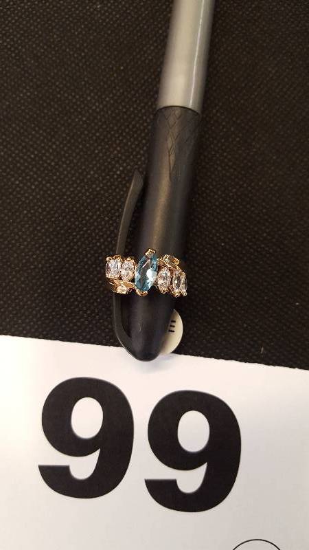 lot 99 image: Ladies Goldtone 5 Cubic Zirconia Ring  - size 7