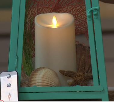 lot 141 image: Luminara 18 Hampton Indoor Outdoor Lantern with Flameless Candle & Remote  - LAGOON (SHADES OF GREEN)