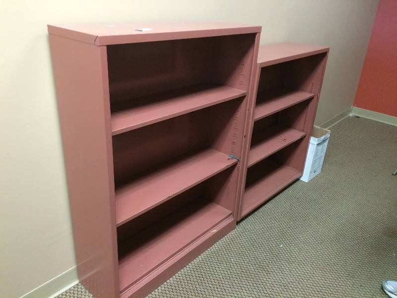Two Vintage HON Metal Shelving Units Painted Rose Color