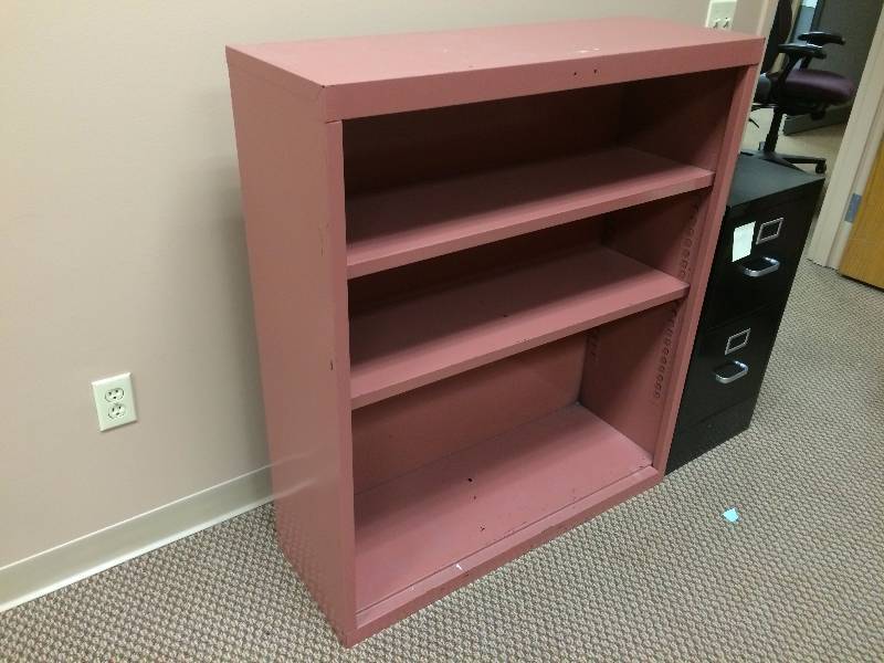 Vintage HON Metal Shelving Unit Painted Rose Color & Black 2 Drawer Filing Cabinet