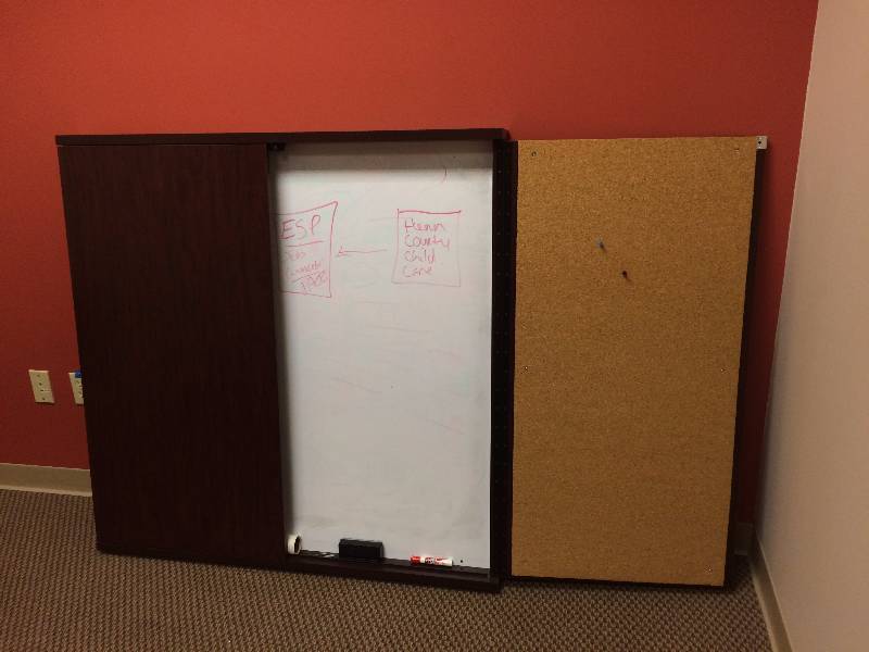 WOW Expensive Global Industries Quartet Mahogany Laminate Conference Room Cabinet, 48W x 48H, Whiteboard & Bulletin - Excellent Condition - Retails New About $1200.00
