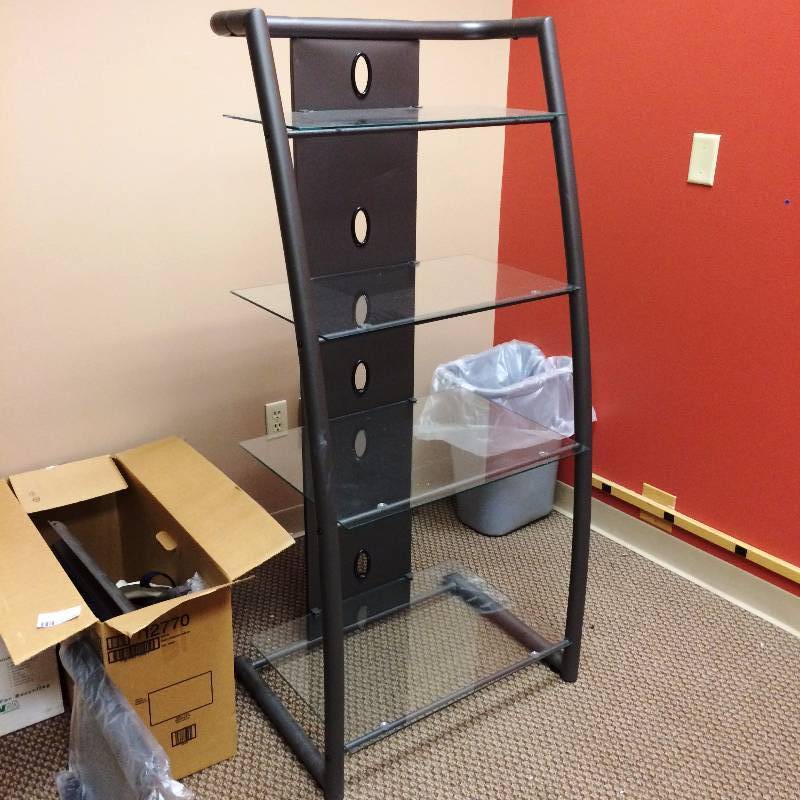 Contempory Sleek Design Modern Very Heavy Duty Glass & Black Metal Executive Office Shelving Unit - Excellent Condition - Barely Used - Needs dusting
