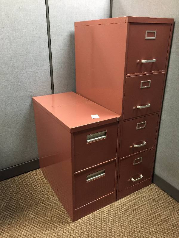 2 Heavy Duty Filing Cabinets Painted Rose Colored - Nice Condition