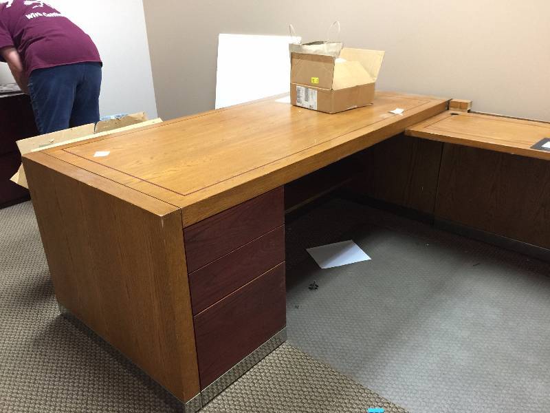 Wow Retro Collectible Hiebert Solid Wood & Chrome (All Around The Base) Right Return Office Desk - Look This Maker Up Online - piece is missing on the Right return - Still Has Key.