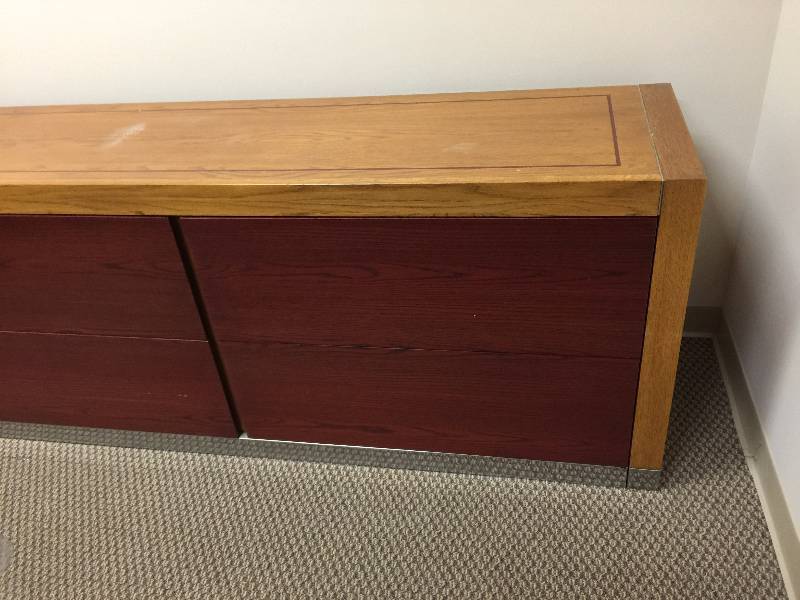 Wow Retro Collectible Hiebert Solid Wood & Chrome (All Around The Base) Credenza - Look This Maker Up Online - This minimally would sell online for $1000.00 - Inside Drawers Barely Look Used  Please see all pictures for condition