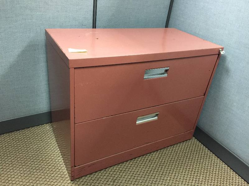 Heavy Duty Lateral Filing Cabinet Painted Rose Color With Key