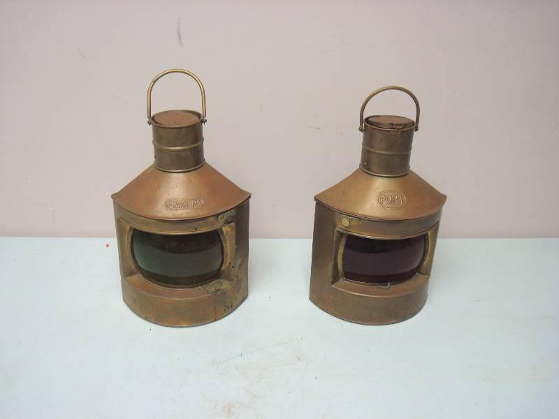 Pair Of Vintage Ship Boat Lanterns, Used, Some Wear, Port And Starboard