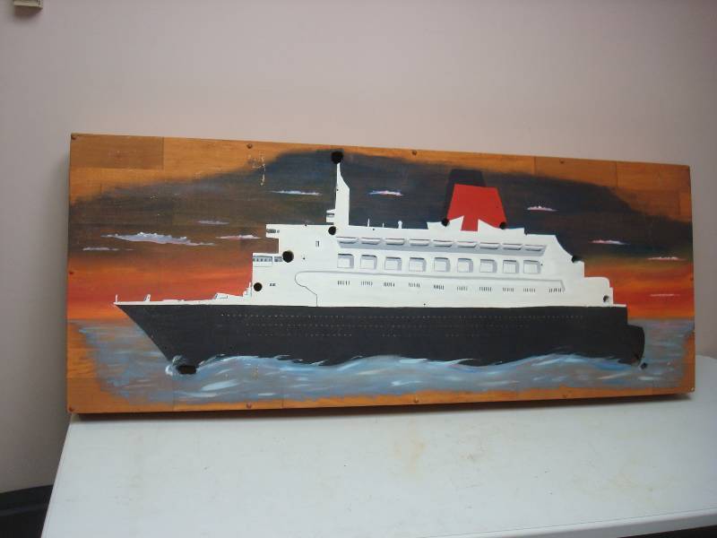 Large Wood Board With Ship Painted On It, It Used To Have Neon Light Going Through The Holes, But They Broke