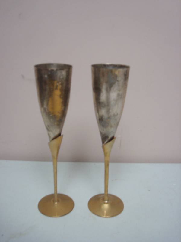 Pair Of International Silver Co. Drinking Flutes, Used, Some Wear, Tarnish, Plated