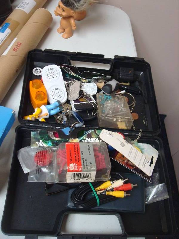 Blue Bin With Some Mixed Items