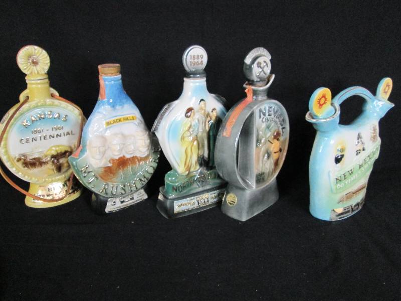 lot 75 image: 5 State Jim Beam Decanters