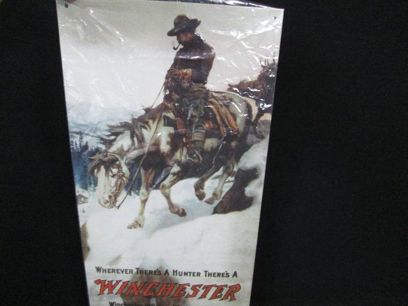 lot 148 image: Collectable Embossed Tin Sign Winchester Rifles & Cartridges