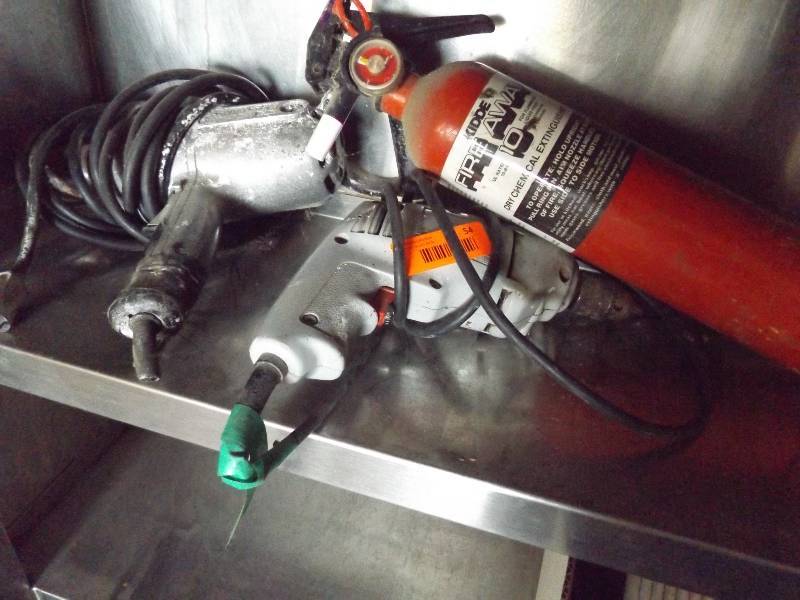lot 54 image: Fire extinguisher, electric drill, ...
