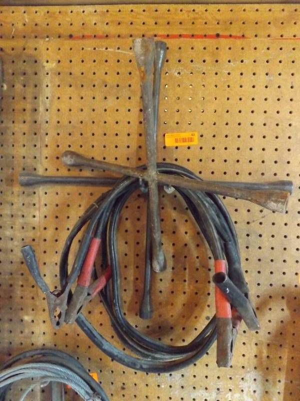 lot 83 image: Two tire irons, jumper cables...