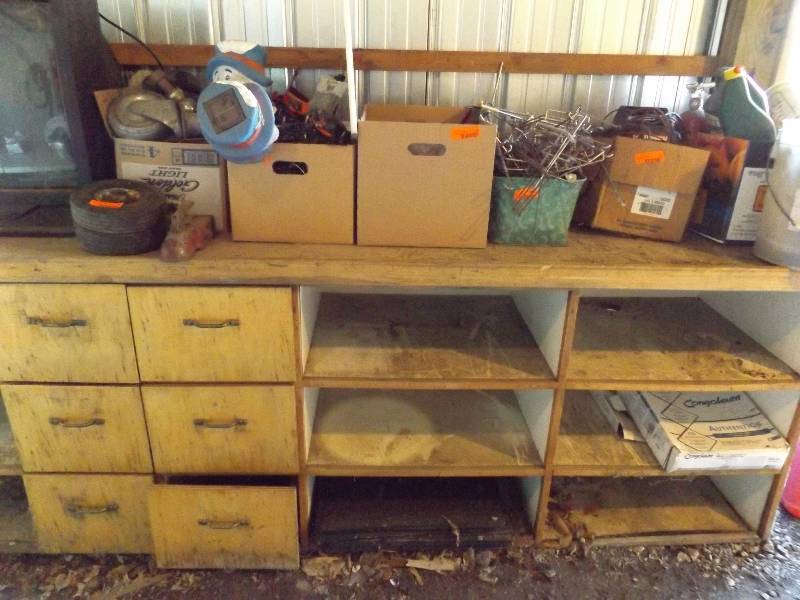 lot 97 image: Wood cabinet with shelves and drawe...