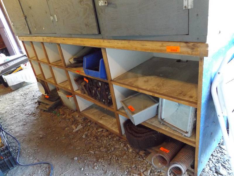 lot 102 image: Wood open cabinet with shelves and ...