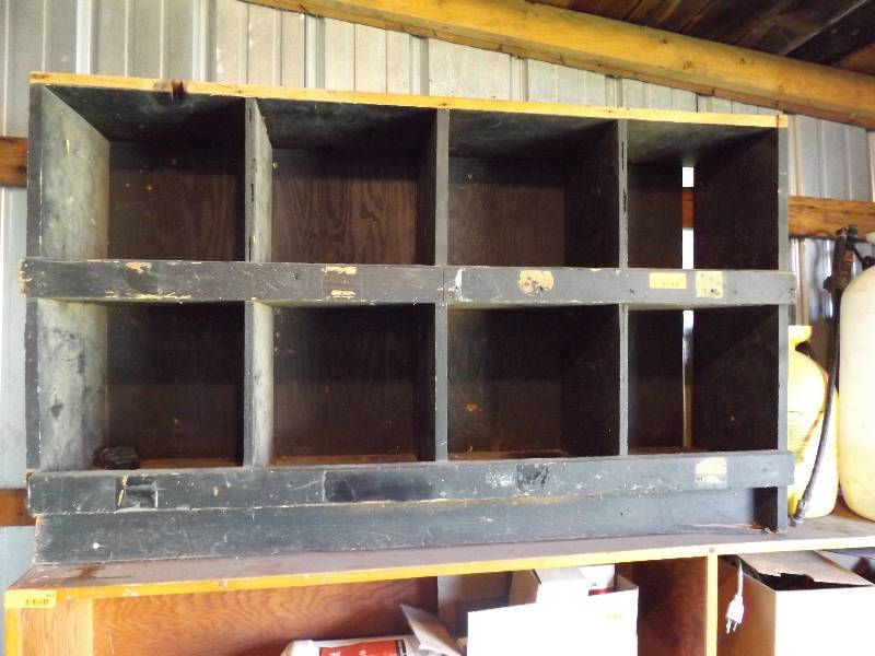 lot 131 image: Wood open cabinet with cubbies...