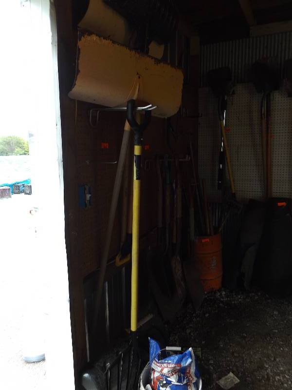 lot 186 image: 4 snow shovels and bucket of ice me...
