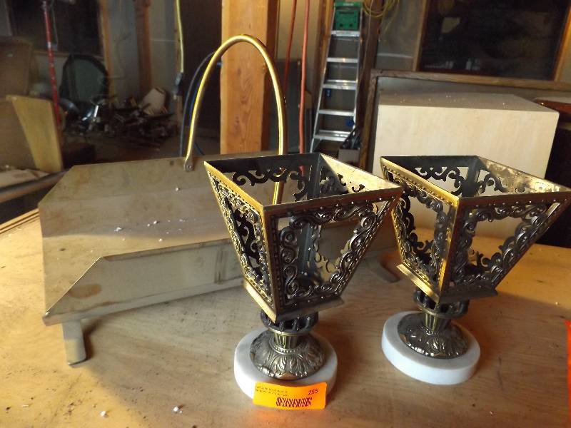 lot 255 image: Metal fireplace log holder, 2 metal...