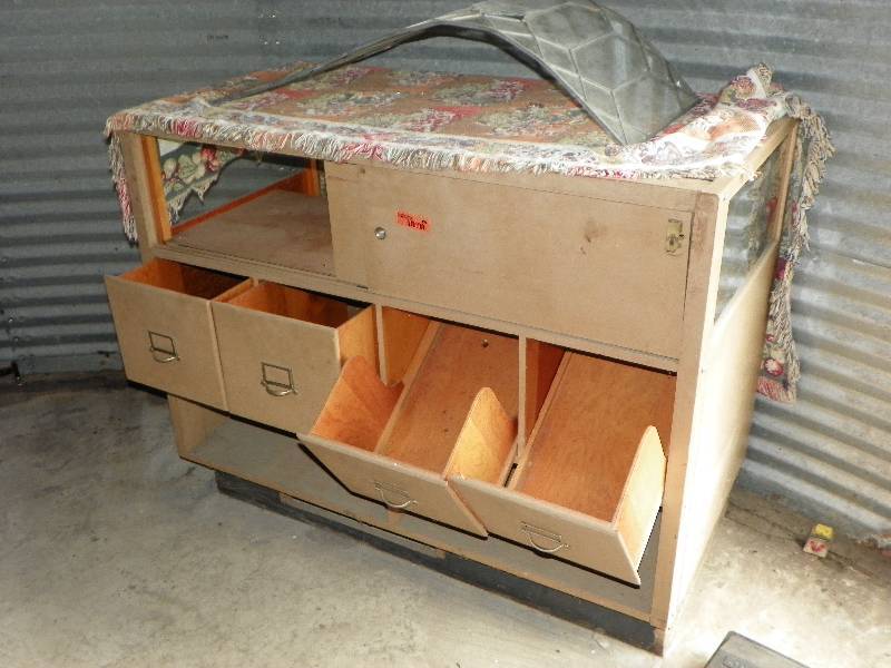 lot 191 image: Wood display cabinet with sliding d...