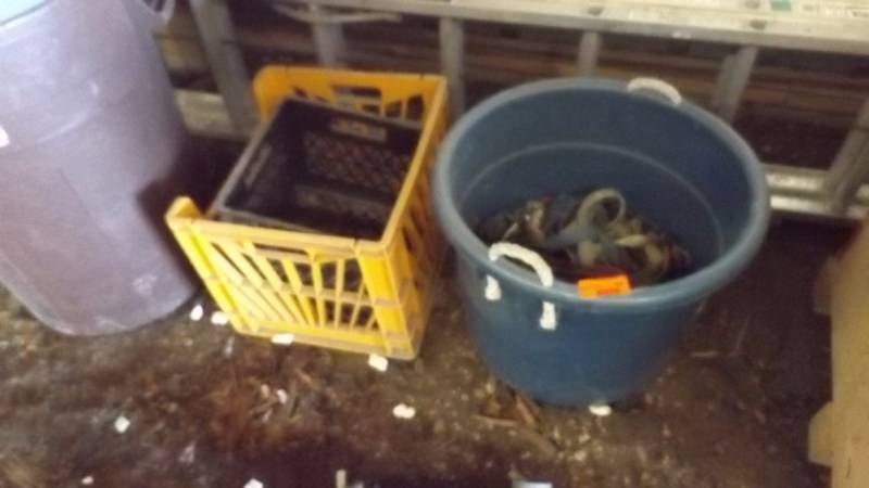 lot 426 image: Buckets, crates, floor jack, plasti...