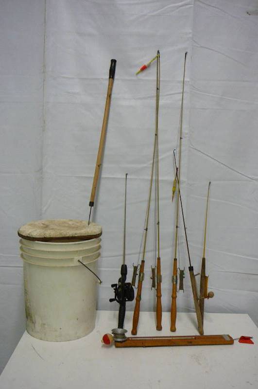 Ice fishing Poles, Tip up, Bucket