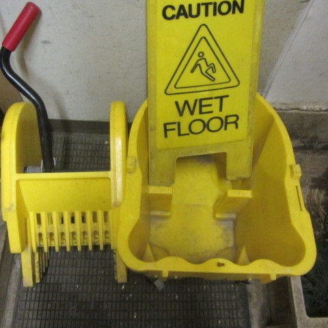 lot 102 image: Mop Bucket, Wet Floor Sign