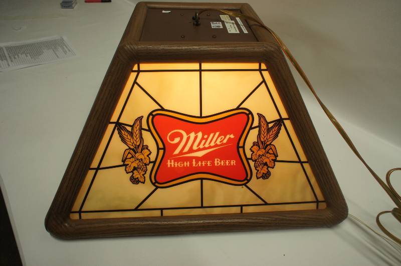 lot 36 image: Cool Miller High Life Lady in the Moon 4 sided hanging light