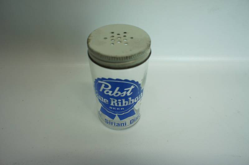 lot 84 image: Pabst Blue Ribbon glass cylinder salt shaker