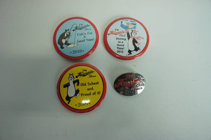 lot 66 image: Hamms Club Charter Member badge, three different buttons