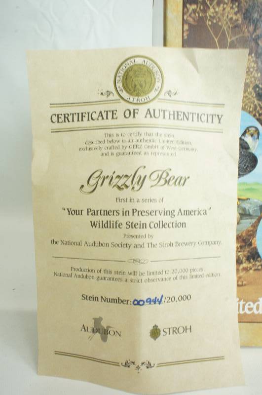 lot 195 image: Strohs Limited Edition Wildlife Grizzly Bear Stein no.94420000