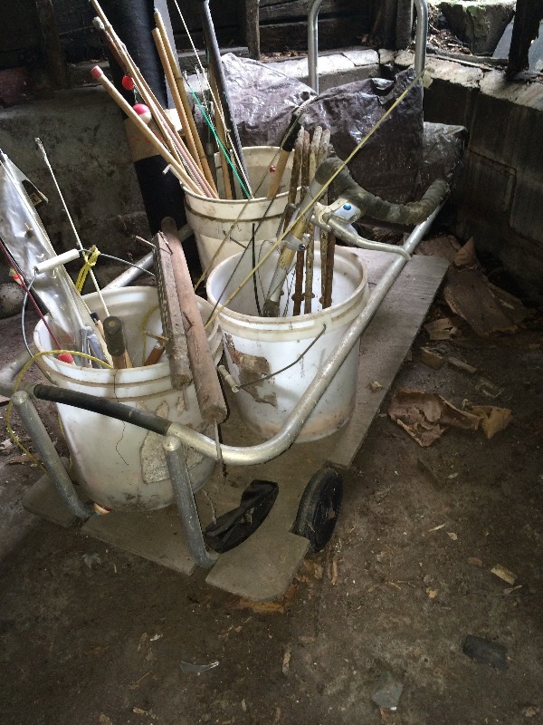 Aluminum cart with all contents on it  - some vintage items