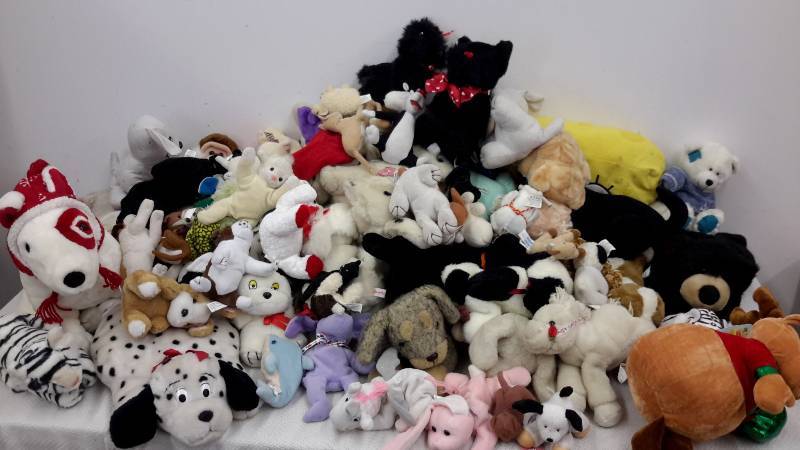 Large assortment of stuffed animals