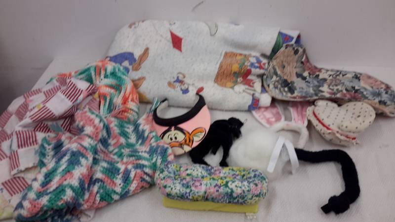 Blankets, cloth, doll furniture, and more