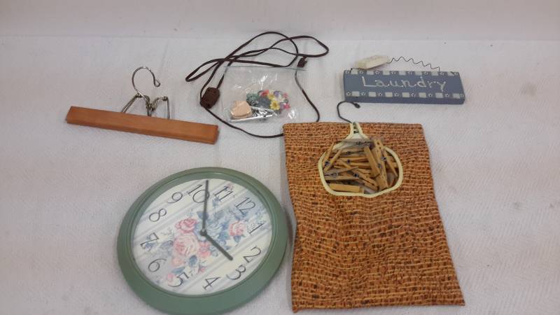 Clothes pins, holder, hanger, clock, dcor