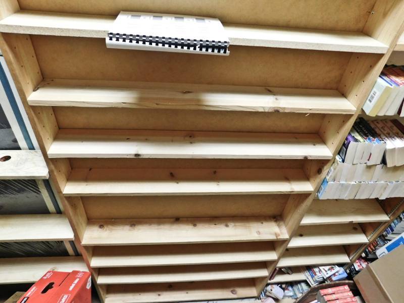 Back room overstock paperback bookshelves