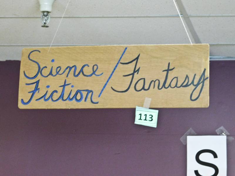 Wooden Bookstore Genere Sign