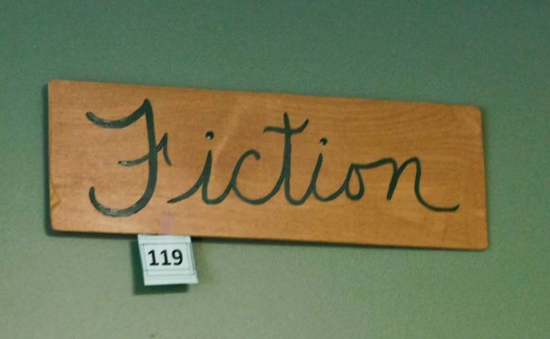Wooden Bookstore Genere Sign